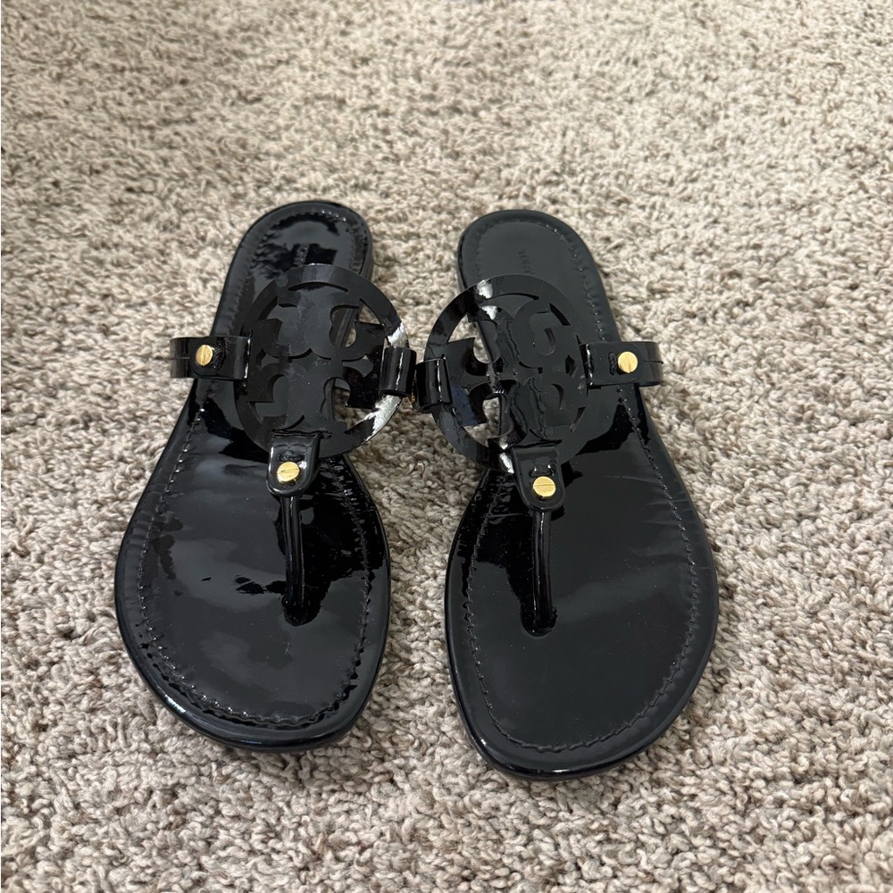 Tory Burch Black Patent Logo Sandals